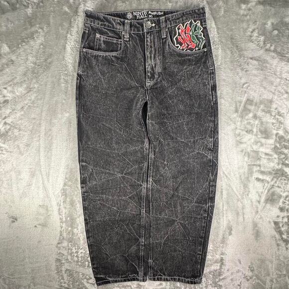 Ninth Hall Ambush Charcoal Black Eagle Embroidered Denim Jeans Size 30 - Picture 1 of 8